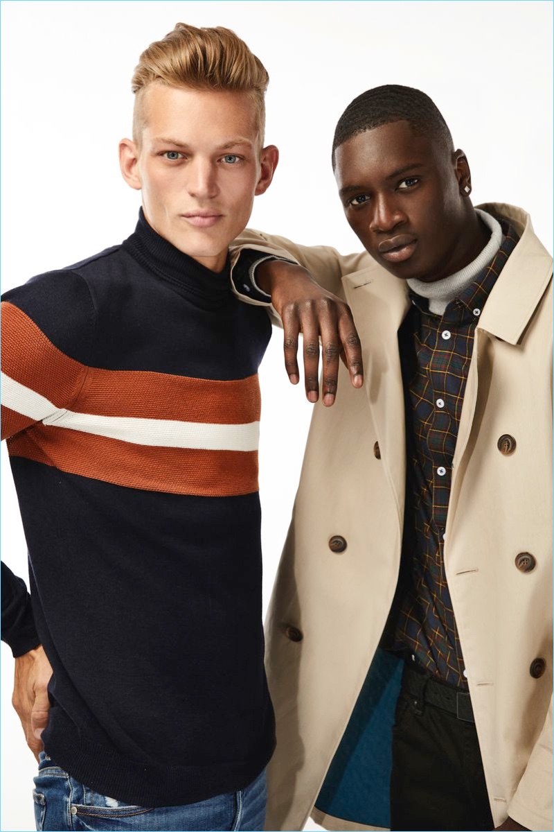 Models Sebastian Sauvè and Junior Choi come together to showcase fall staples from River Island.