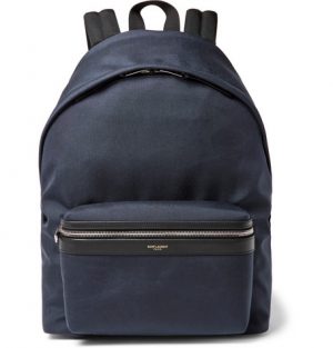Saint Laurent - City Leather-Trimmed Canvas Backpack - Navy Saint Laurent - City Leather-Trimmed Canvas Backpack - Navy