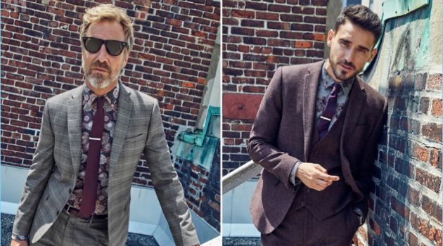 Best in Class: Arthur Kulkov & Rainer Andreesen Don Sharp Suits for Simons Left to Right: Rainer Andreesen wears a LE 31 floral sketch shirt and colored tie with a Bosco Prince of Wales suit. Arthur Kulkov rocks a LE 31 plum three-piece suit with a peony shirt.
