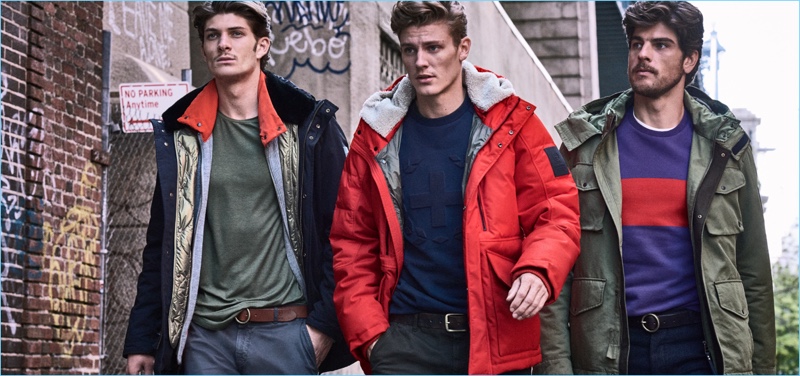 Going casual, Jake Lahrman, Mikkel Jensen, and Evandro Soldati appear in Strellson's fall-winter 2018 campaign.