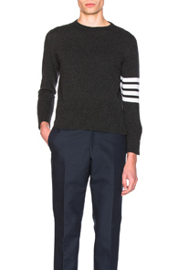 Thom Browne Classic Cashmere Crewneck Sweater in Gray Thom Browne Classic Cashmere Crewneck Sweater in Gray