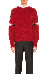 Thom Browne Mohair Tweed Classic Crewneck Pullover in Abstract,Red Thom Browne Mohair Tweed Classic Crewneck Pullover in Abstract,Red