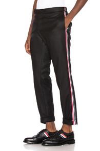 Thom Browne Wool Flannel Elastic Stripe Trouser in Black Thom Browne Wool Flannel Elastic Stripe Trouser in Black