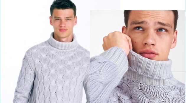 The Knitwear Corner: Filip Hrivnak Models Sweaters for YOOX A chic vision, Filip Hrivnak sports a Cruciani cashmere turtleneck sweater.