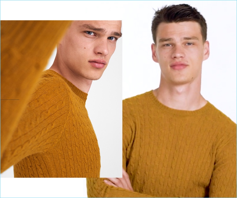 Embracing a pop of color, Filip Hrivnak dons a Zanone cable-knit sweater.