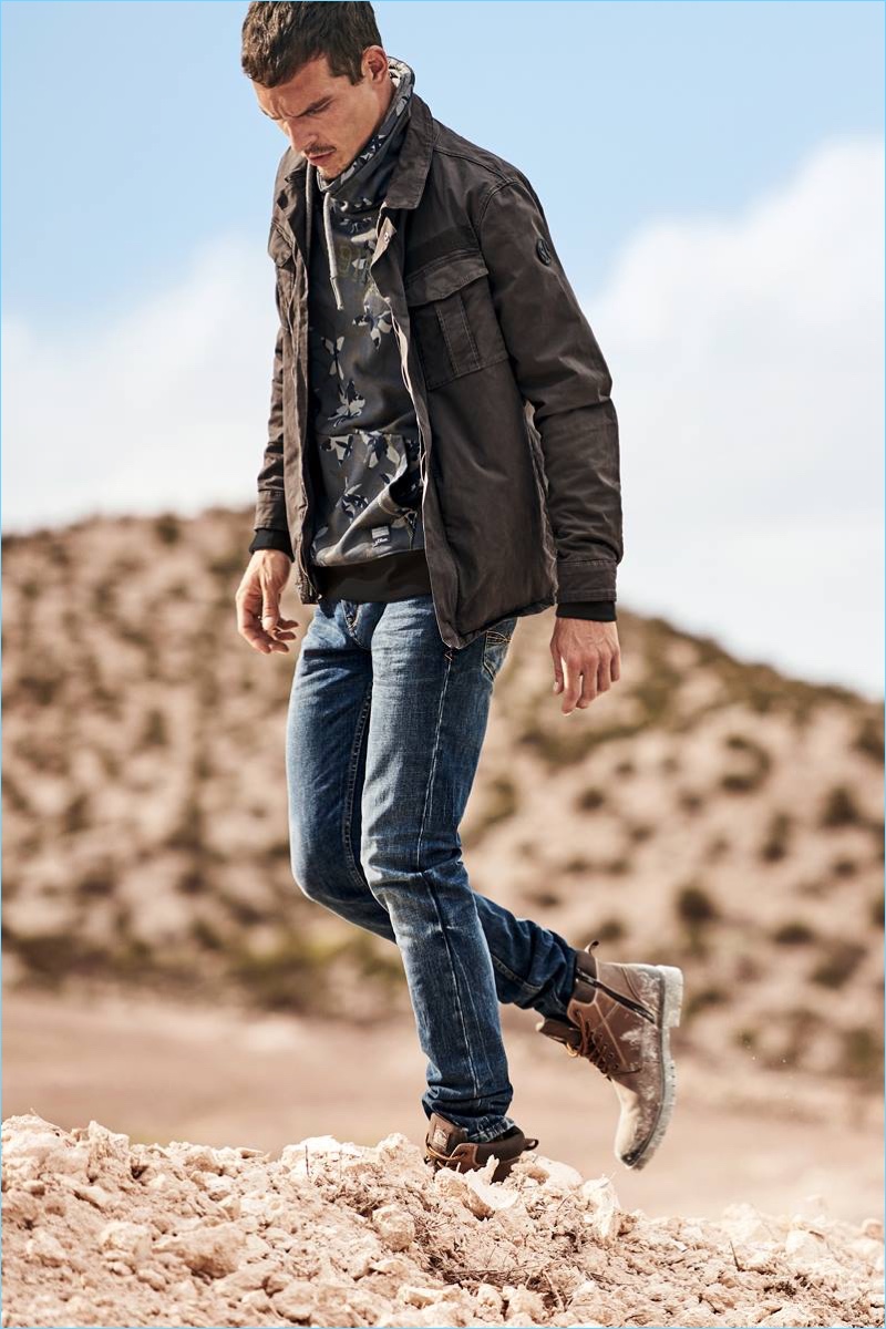 Embracing rugged style, Alexandre Cunha stars in s.Oliver's fall-winter 2018 campaign.