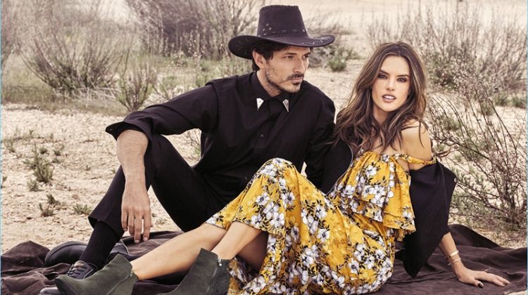 Models Andres Velencoso and Alessandra Ambrósio embrace western style for xti's fall-winter 2018 campaign.