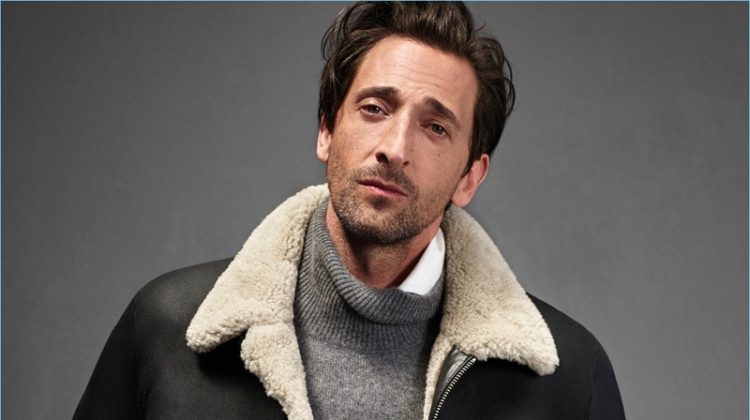 Making a fall statement, Adrien Brody dons a shearling jacket for Mango Man's new campaign.