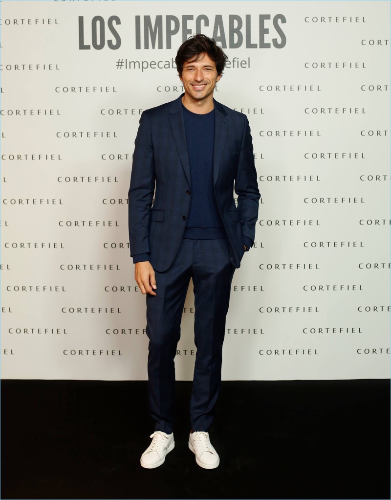 Making a case for the suit and sneakers look, Andres Velencoso is a smart vision.