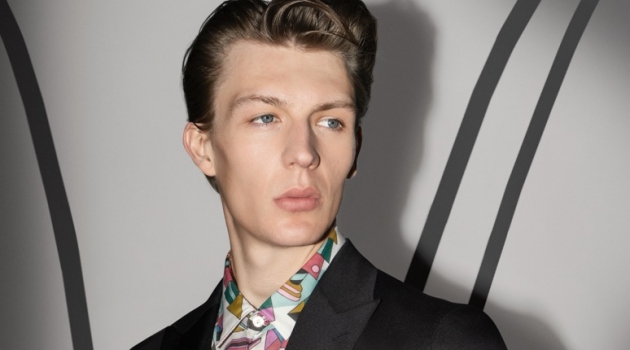 BOSS Collaborates with Jeremyville for Holiday '18 Collection Finnlay Davis dons a sharp suit with a graphic shirt from the BOSS x Jeremyville holiday collection.