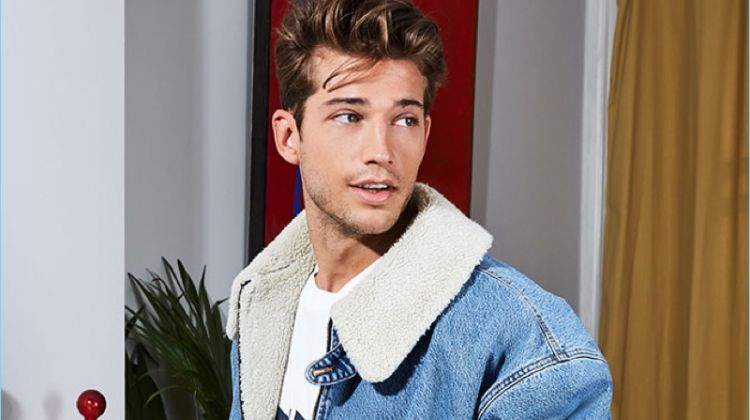 Making a case for retro-style denim, Ben Bowers sports a Peter Pan collar jacket and jeans from M1992.