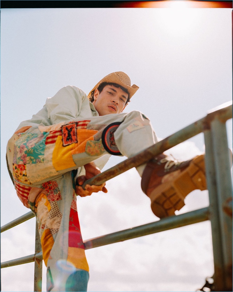 Starring in Browns Fashion's fall-winter 2018 campaign, Luka Isaac wears a Vyner Articles shirt with jeans and boots by Gucci.