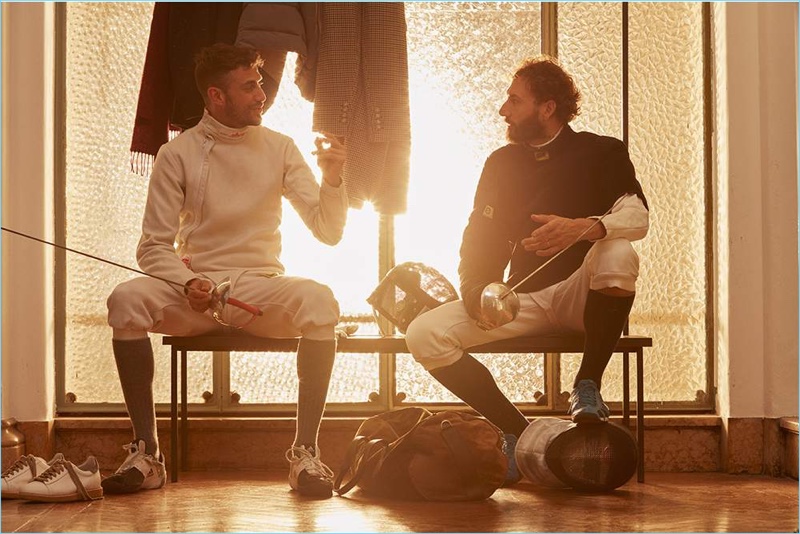 Italian fencers Luigi Samele and Diego Confalonieri connect with Mr Porter to sport pieces from Brunello Cucinelli's fall-winter 2018 collection.