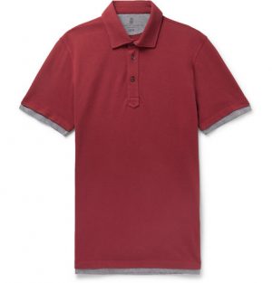 Brunello Cucinelli - Slim-Fit Jersey-Trimmed Cotton-Piqué Polo Shirt - Burgundy Brunello Cucinelli - Slim-Fit Jersey-Trimmed Cotton-Piqué Polo Shirt - Burgundy