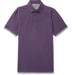 Brunello Cucinelli - Slim-Fit Jersey-Trimmed Cotton-Piqué Polo Shirt - Purple Brunello Cucinelli - Slim-Fit Jersey-Trimmed Cotton-Piqué Polo Shirt - Purple