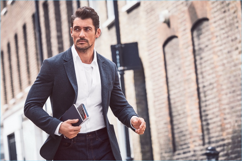 On the move, David Gandy is a smart vision in pieces from his on-going Marks & Spencer collaboration.