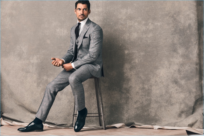 Embracing a sartorial flair, David Gandy suits up in tailoring from his Marks & Spencer collaboration.