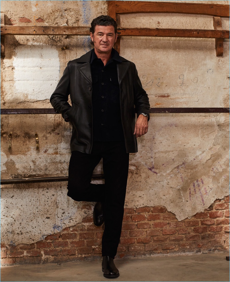 Julio Medem wears a leather jacket and all black for an El Pais Semanal photo shoot.