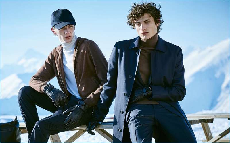 Finnlay Davis and Serge Rigvava wear fall-winter 2018 looks by Ermenegildo Zegna.