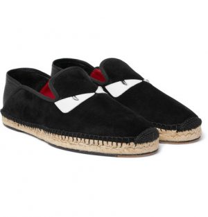 Fendi - Collapsible-Heel Leather-Trimmed Suede Espadrilles - Men - Black Fendi - Collapsible-Heel Leather-Trimmed Suede Espadrilles - Black