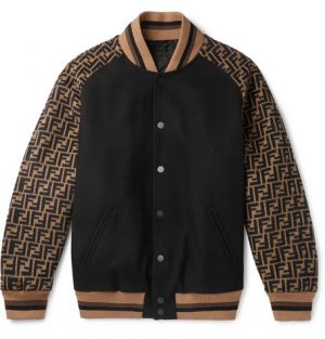 Fendi - Melton Logo-Jacquard Wool-Blend Bomber Jacket - Black Fendi - Melton Logo-Jacquard Wool-Blend Bomber Jacket - Black
