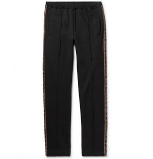 Fendi - Slim-Fit Webbing-Trimmed Cotton-Blend Sweatpants - Black Fendi - Slim-Fit Webbing-Trimmed Cotton-Blend Sweatpants - Black