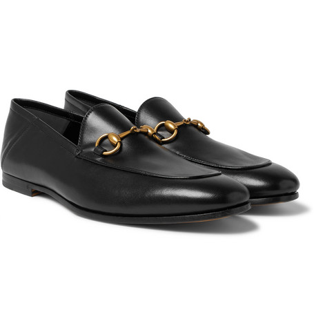 gucci men's black leather loafers