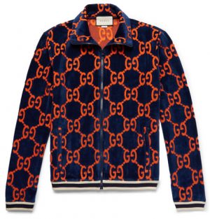 Gucci - Cotton Devoré-Velvet Track Jacket - Navy Gucci - Cotton Devoré-Velvet Track Jacket - Navy