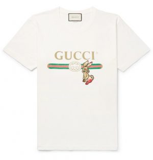 Gucci - Embellished Printed Cotton-Jersey T-Shirt - Men - Cream Gucci - Embellished Printed Cotton-Jersey T-Shirt - Cream