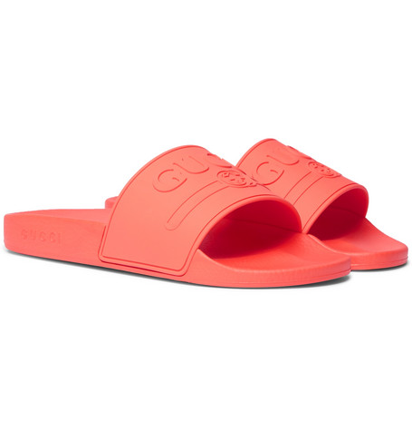 gucci logo rubber slide sandal orange