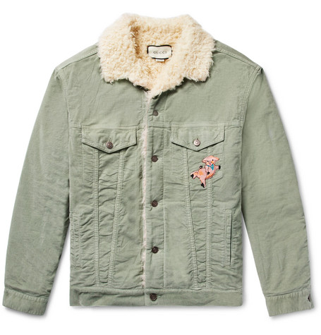 corduroy trucker jacket with faux shearling collar