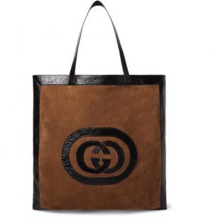 Gucci - Patent Leather-Trimmed Suede Tote Bag - Brown Gucci - Patent Leather-Trimmed Suede Tote Bag - Brown