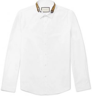 Gucci - Slim-Fit Tiger-Appliquéd Cotton-Poplin Shirt - White Gucci - Slim-Fit Tiger-Appliquéd Cotton-Poplin Shirt - White