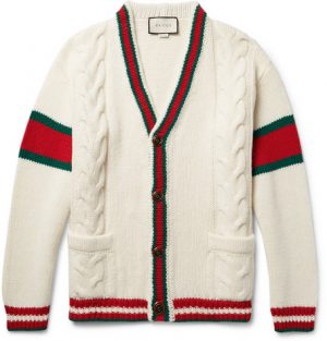 Gucci - Stripe-Trimmed Cable-Knit Wool Cardigan - Cream Gucci - Stripe-Trimmed Cable-Knit Wool Cardigan - Cream