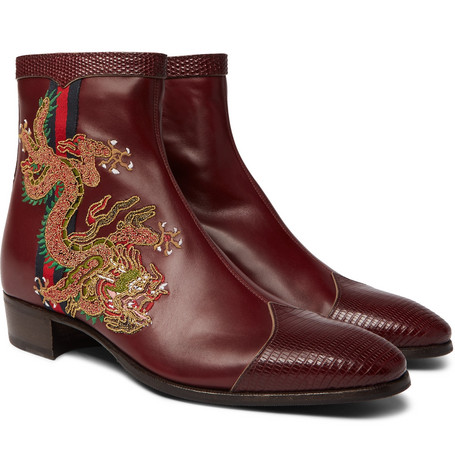 gucci leather boot with dragon