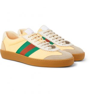 Gucci - Webbing-Trimmed Leather and Suede Sneakers - Men - Yellow Gucci - Webbing-Trimmed Leather and Suede Sneakers - Yellow