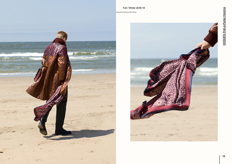 Walking along the beach with one of Hermès' signature scarves, Yanniek Buijs makes a statement in a quilted coat.