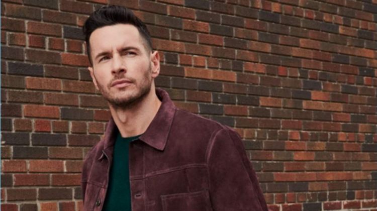 Stepping out in a suede Berluti blouson jacket, JJ Redick aksi wears a Vacheron Constantin watch with Loro Piana sweatpants and a sweater.