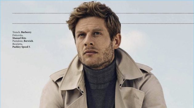 James Norton Dons Classic Menswear for Vanity Fair Italia James Norton dons a Burberry trench with a Manuel Ritz turtleneck and Berwich trousers.