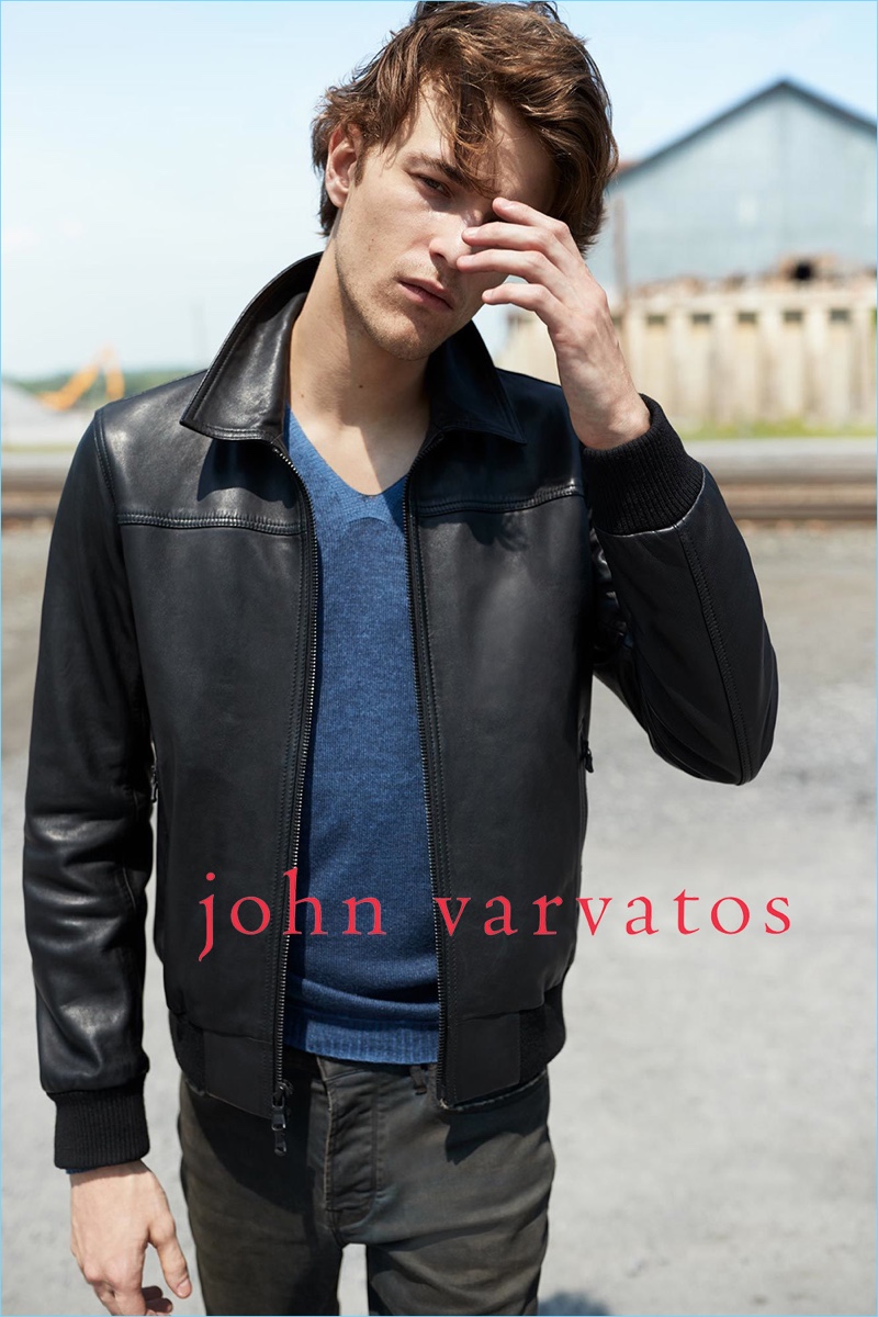 Dallas Alberti rocks a leather jacket from John Varvatos Star USA's fall-winter 2018 collection.