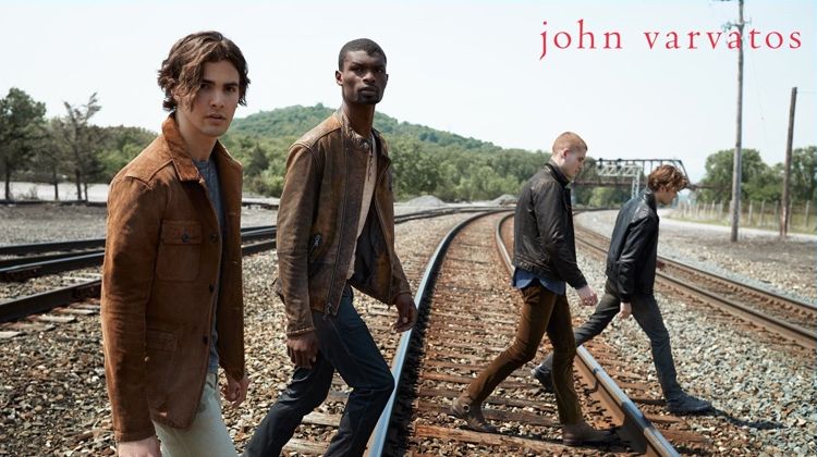 Gordon Winarick, Salieu Jalloh, Mike Russo, and Dallas Alberti wear fall fashions from John Varvatos Star USA.