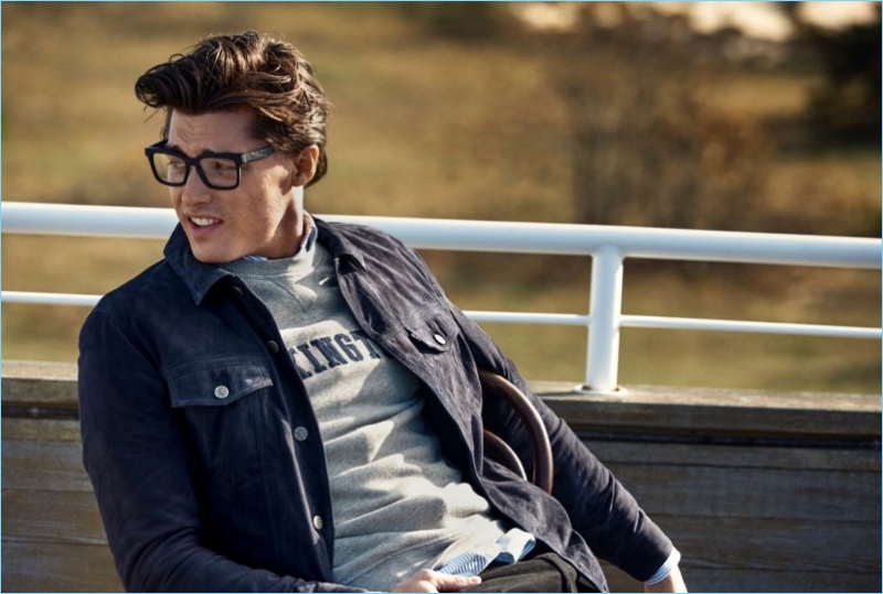 Sporting black framed glasses, Isaac Weber stars in Lexington's fall-winter 2018 campaign.