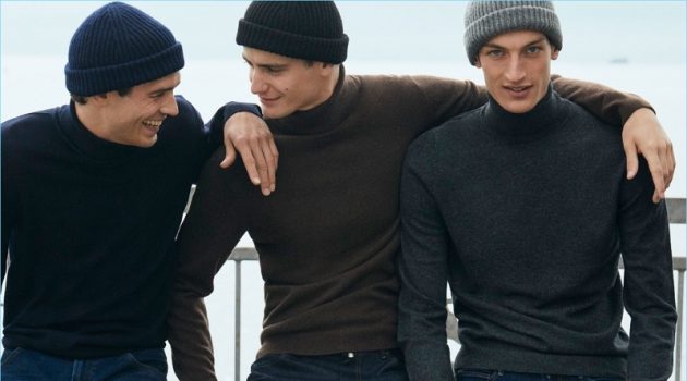 North Winds: Arthur Gosse, Ben Allen & Aaron Shandel Don Massimo Dutti Sweaters Models Arthur Gosse, Ben Allen, and Aaron Shandel don knit beanies and wool/cashmere turtleneck sweaters by Massimo Dutti.