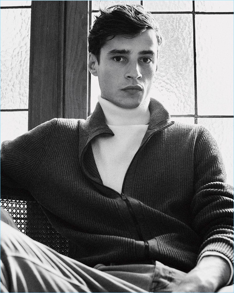 French model Adrien Sahores connects with Massimo Dutti for fall 2018.