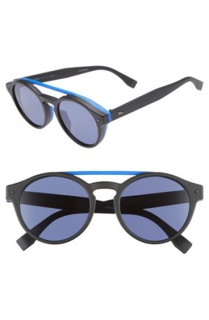 Men's Fendi 53Mm Special Fit Round Sunglasses - Black/blue Men's Fendi 53Mm Special Fit Round Sunglasses - Black/blue