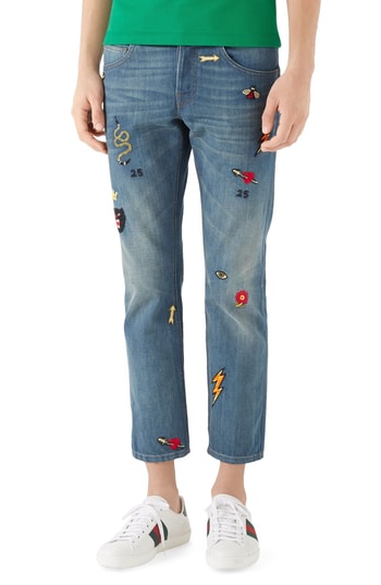 gucci embroidered denim