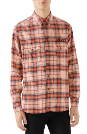 Men's Gucci Paramount Plaid Flannel Shirt, Size 46 EU - None Men's Gucci Paramount Plaid Flannel Shirt, Size 46 EU - None