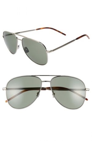 Men's Saint Laurent Classic 11 Folk 59Mm Aviator Sunglasses - Silver Men's Saint Laurent Classic 11 Folk 59Mm Aviator Sunglasses - Silver