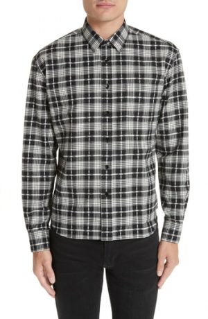 Men's Saint Laurent Folk Cotton Cashmere Flannel Sport Shirt Men's Saint Laurent Folk Cotton Cashmere Flannel Sport Shirt