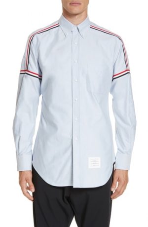 Men's Thom Browne Taped Sport Shirt, Size 1 - Blue Men's Thom Browne Taped Sport Shirt, Size 1 - Blue